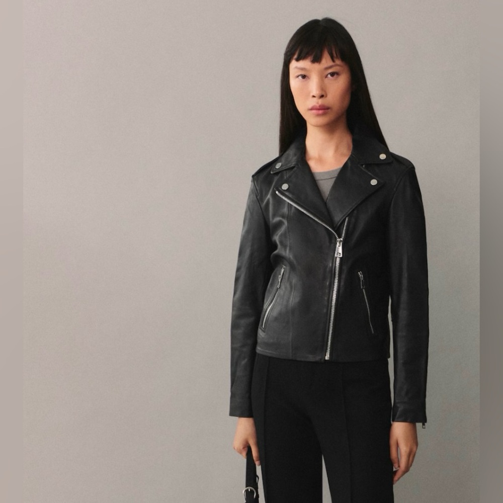 NWT - MANGO - black 100% genuine leather motor jacket